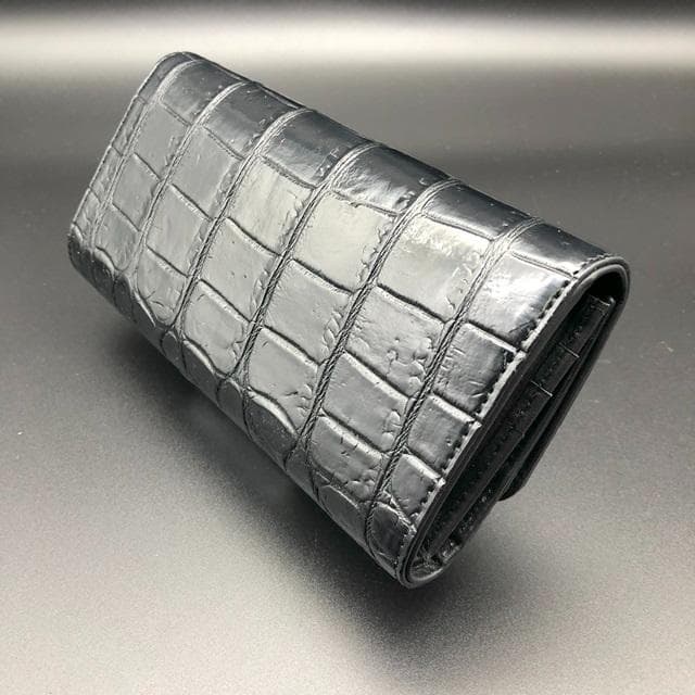 フォロー割適用　本物クロコ　シャム　クロコダイル　長財布　BK　マグネット式