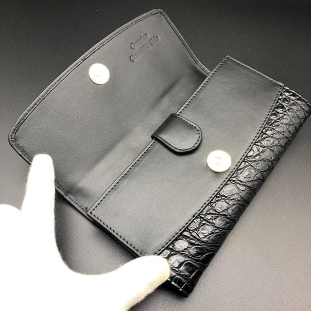 フォロー割適用　本物クロコ　シャム　クロコダイル　長財布　BK　マグネット式