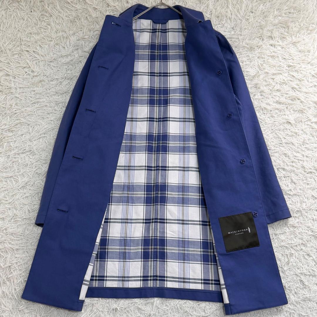 17245✨マッキントッシュロンドン 38 M ステンカラーコート チェック 青