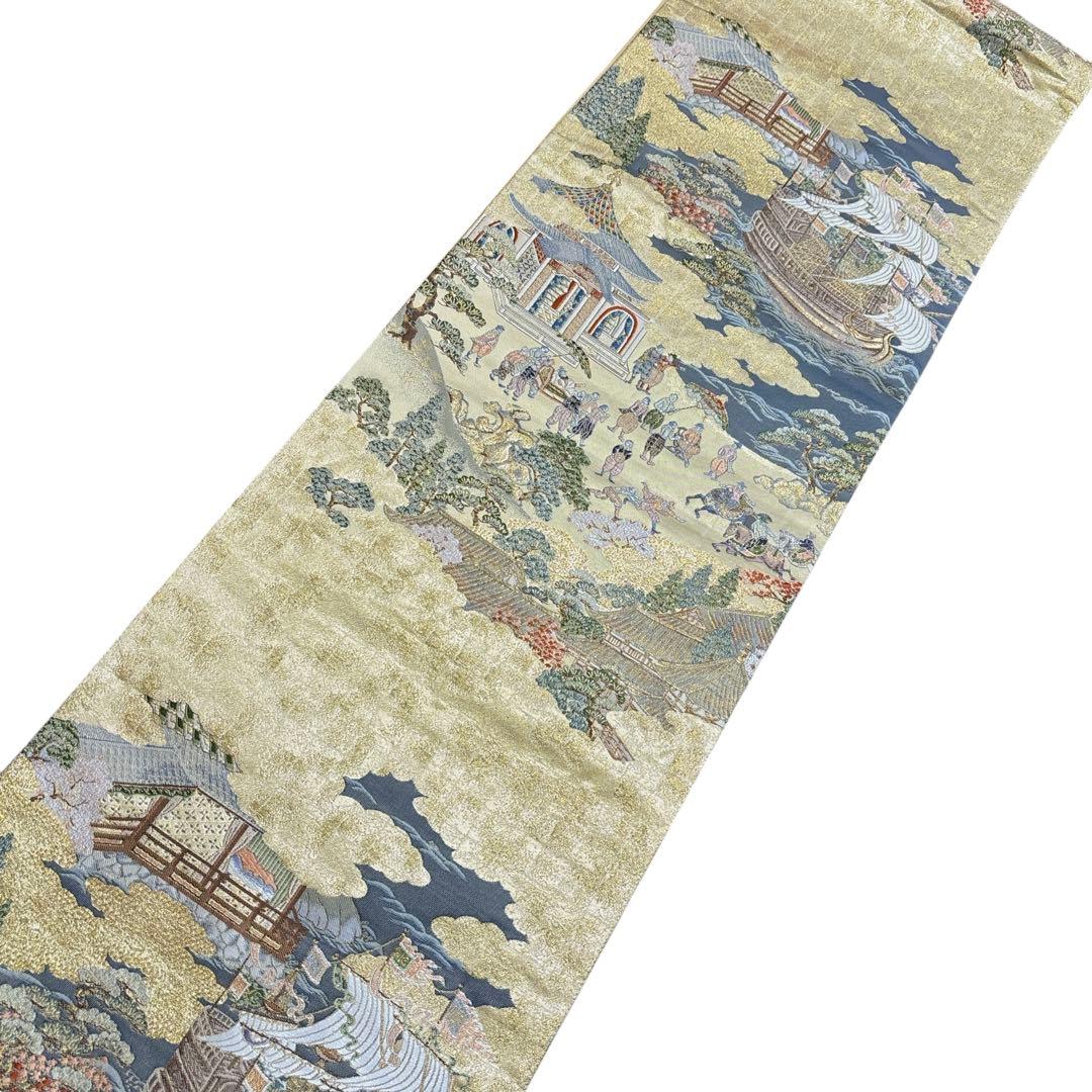 AA30袋帯 六通柄 オラシダ船来港図 金糸　正絹 着物