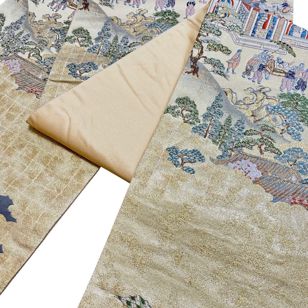 AA30袋帯 六通柄 オラシダ船来港図 金糸　正絹 着物