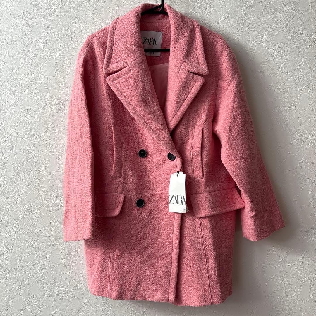 新品 ZARA ザラ ピンク オーバーサイズ ダブルブレストコート M