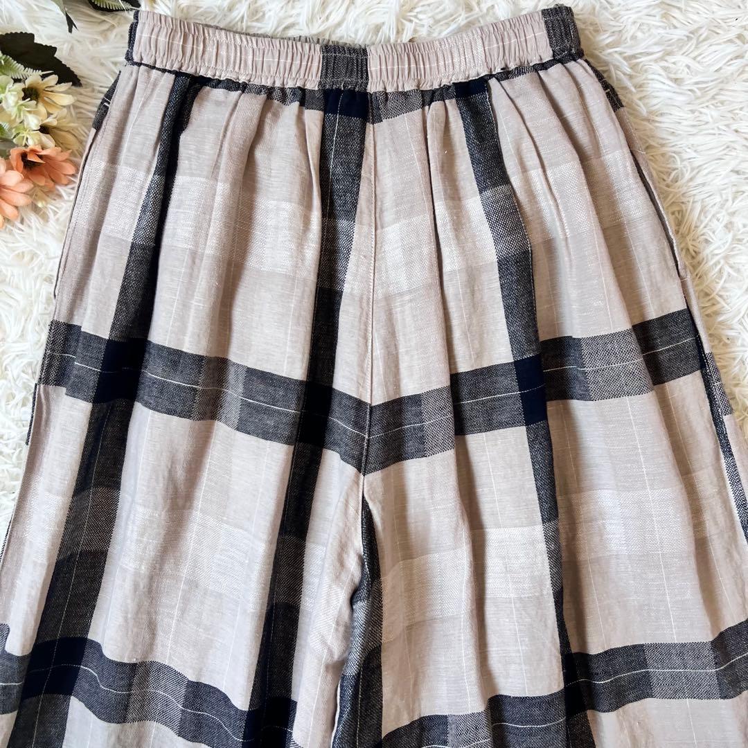 タグ付き BEARDSLEY ビアズリー リネン チェック パンツ