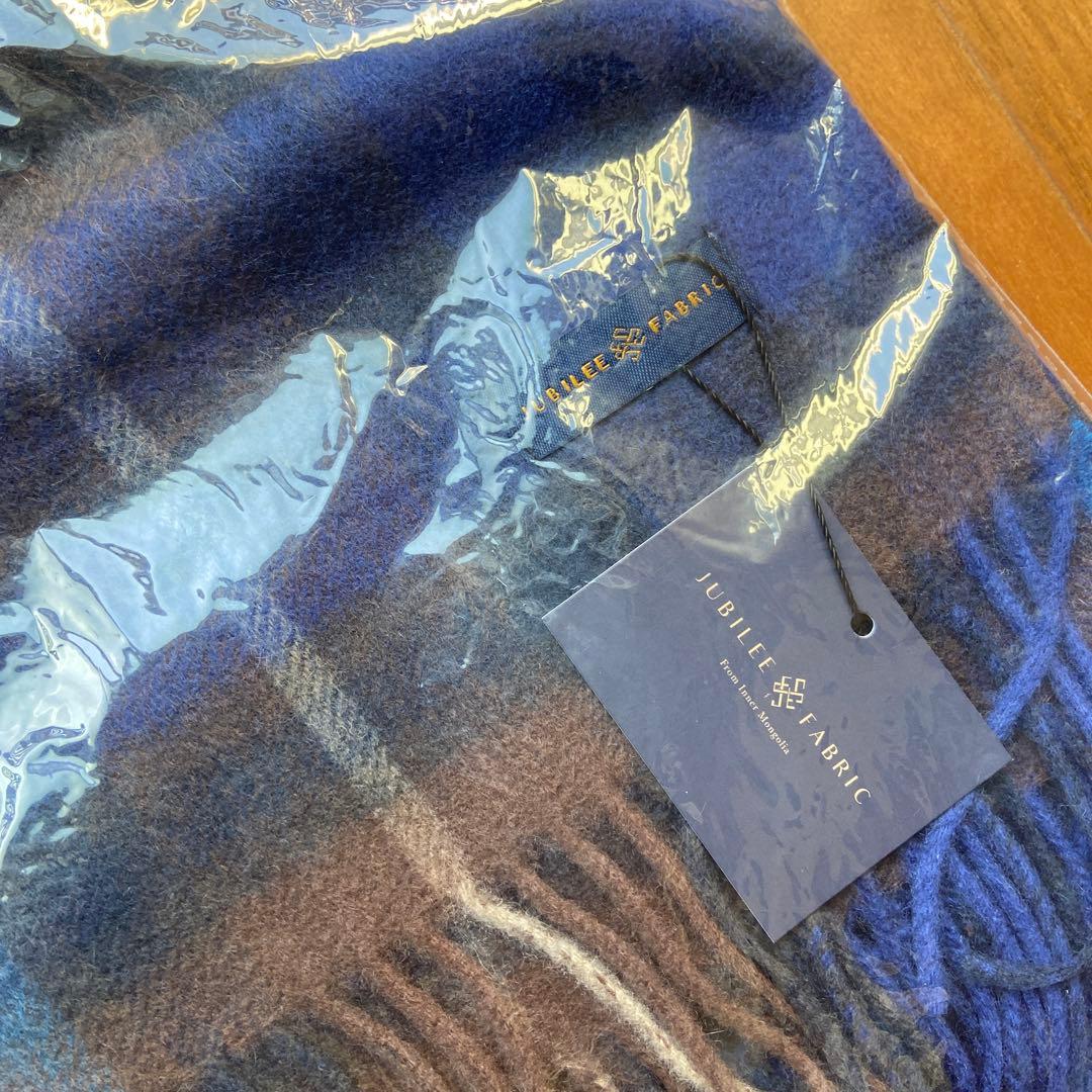 Jubilee Fabric カシミヤ 大判ストール 青チェック柄　a list