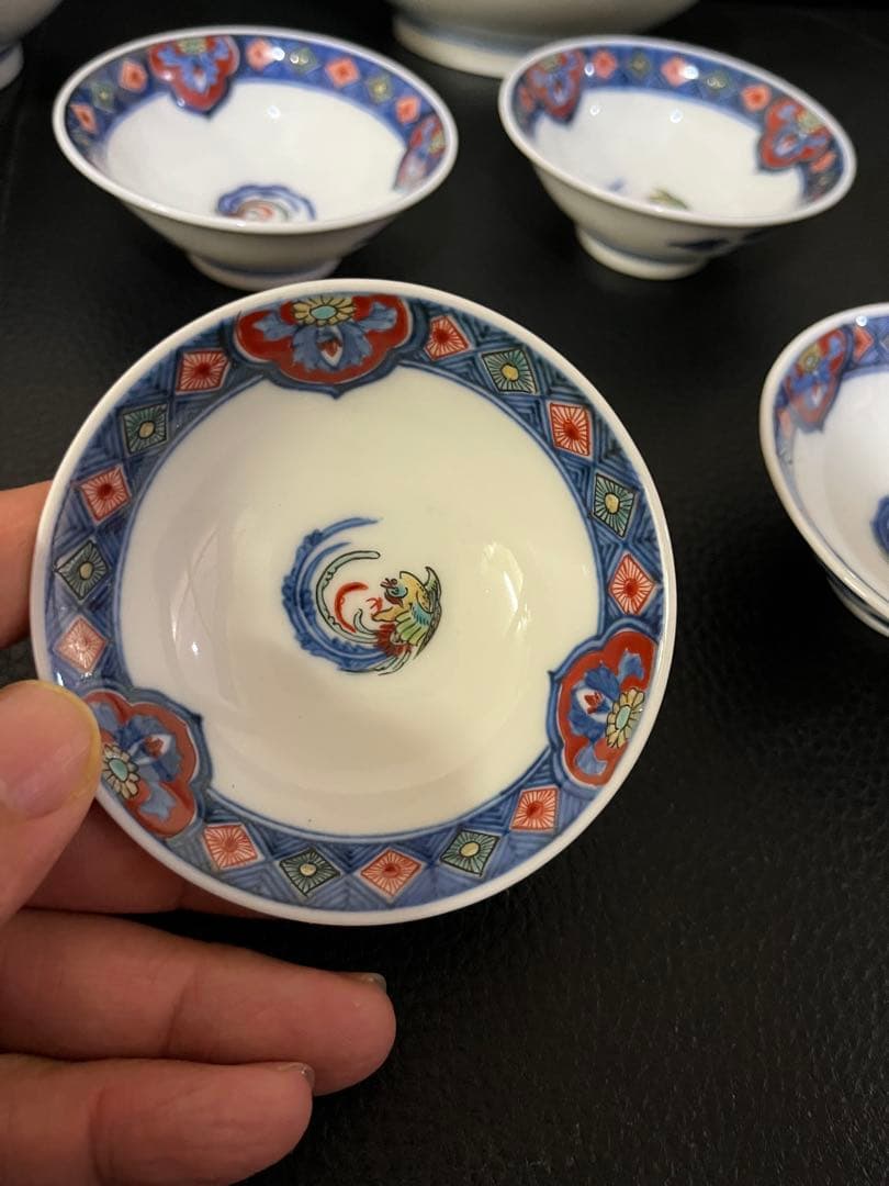 naochan十二代 酒井田柿右衛門 染錦渕地紋 猪口付き 向附8個セット