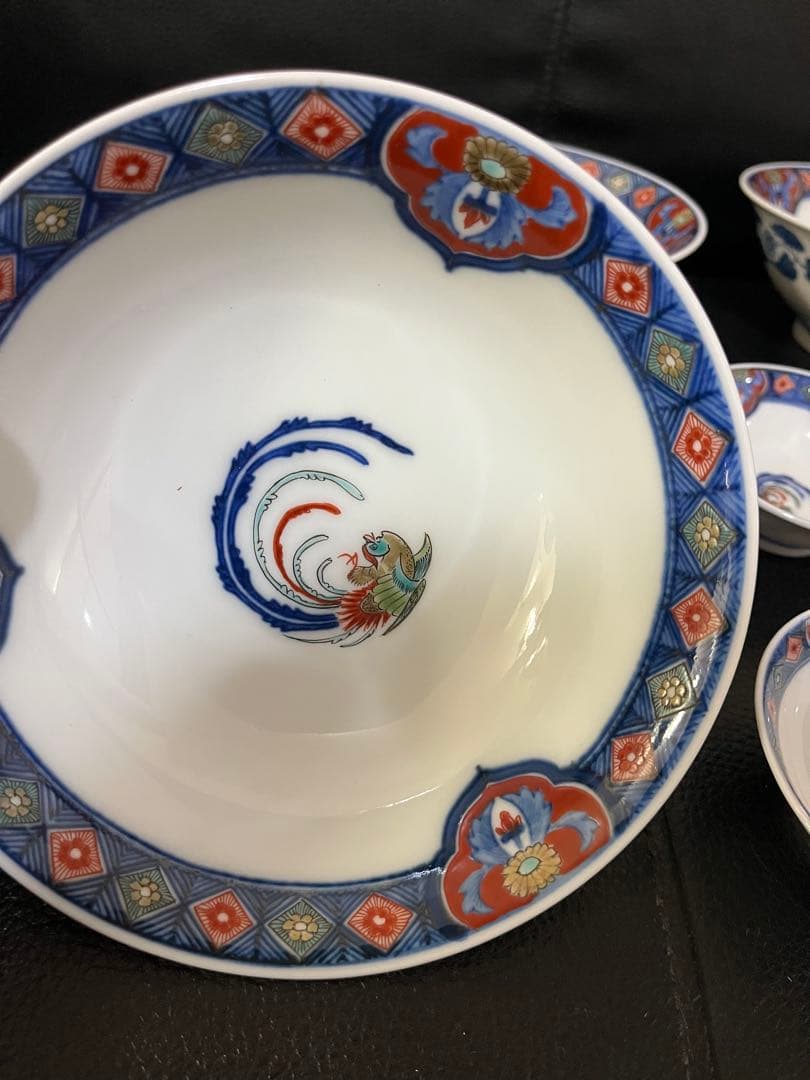 naochan十二代 酒井田柿右衛門 染錦渕地紋 猪口付き 向附8個セット