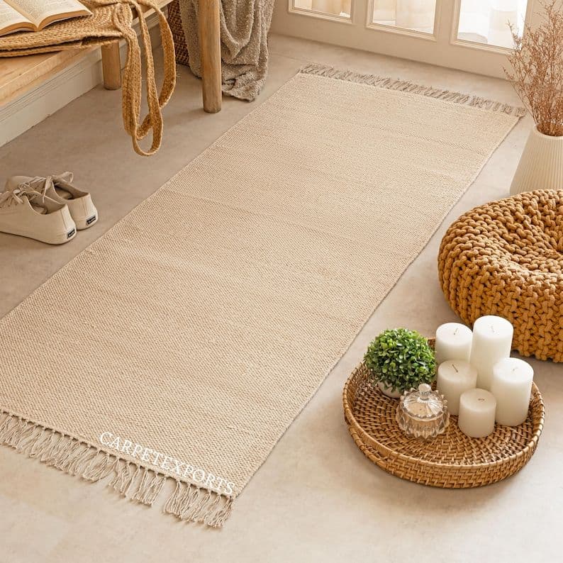 ベージュ コットン ヨガマット フリンジ付き