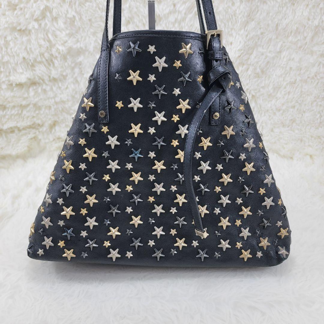 JIMMY CHOO ブラックレザー トートバッグ　大容量　星形装飾