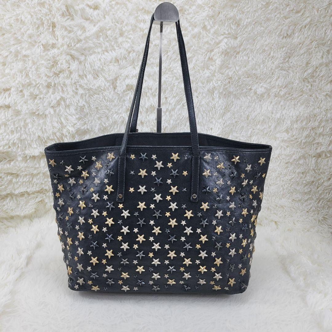 JIMMY CHOO ブラックレザー トートバッグ　大容量　星形装飾