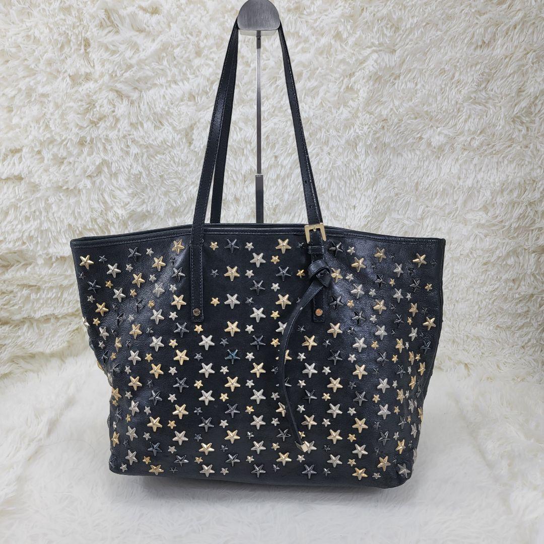 JIMMY CHOO ブラックレザー トートバッグ　大容量　星形装飾