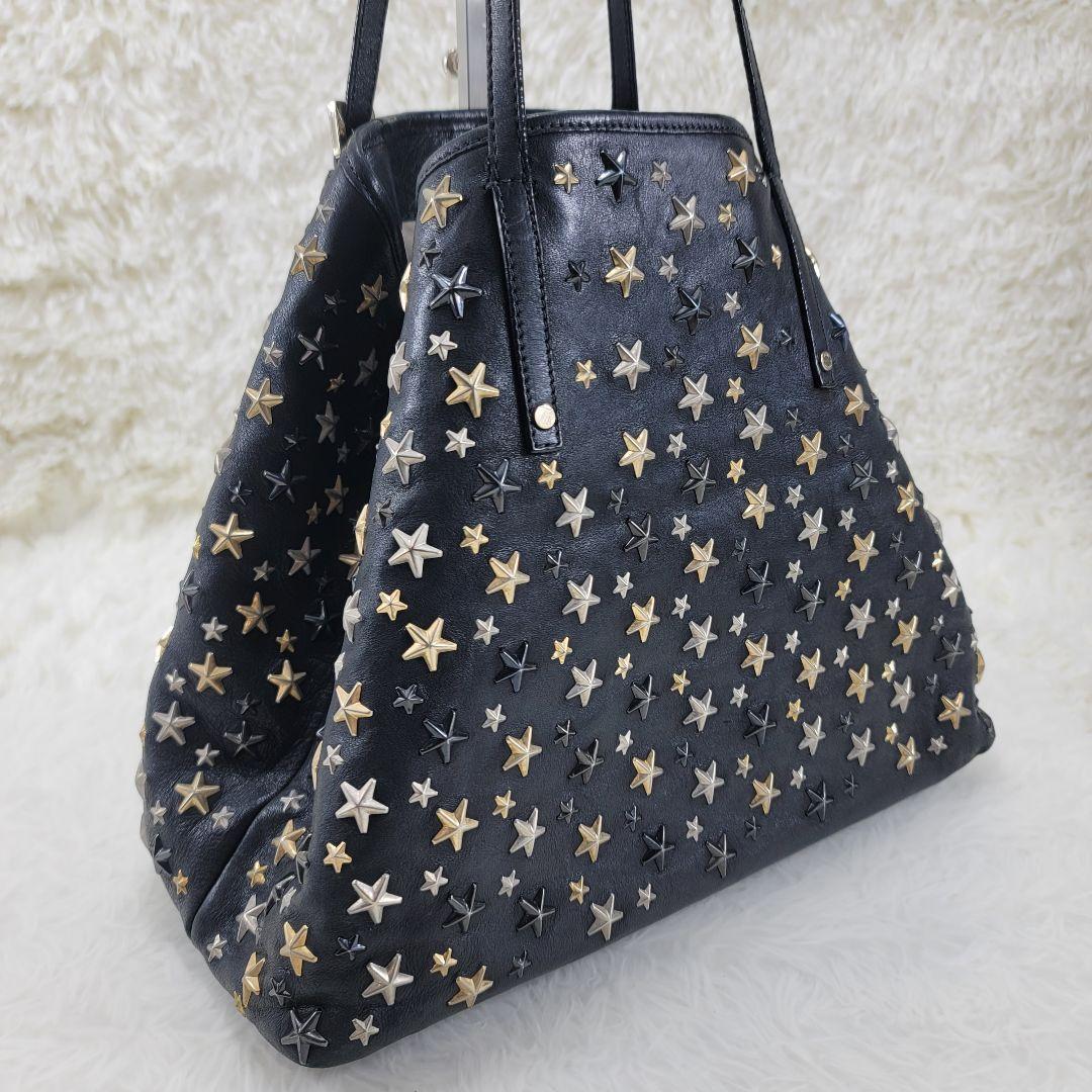 JIMMY CHOO ブラックレザー トートバッグ　大容量　星形装飾
