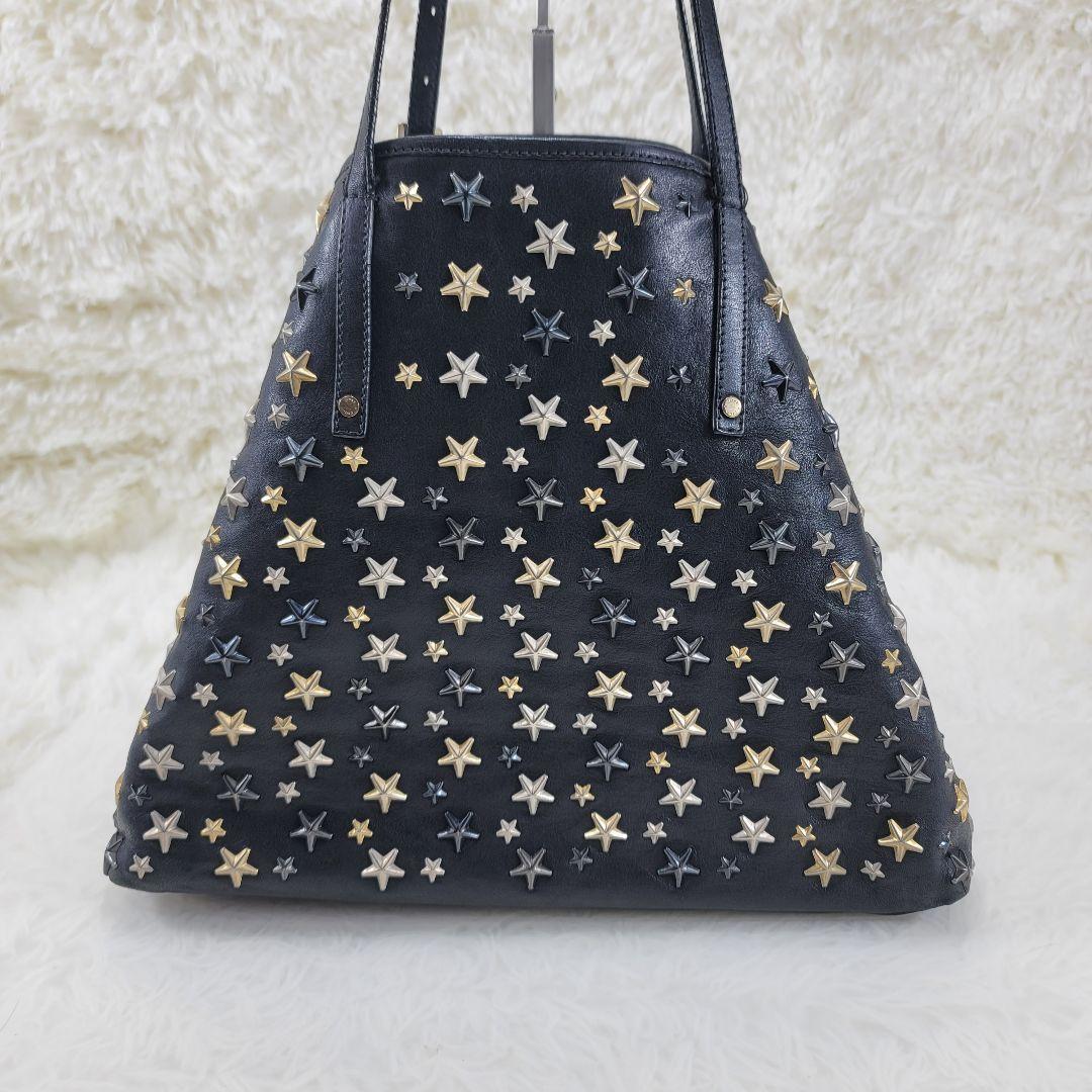 JIMMY CHOO ブラックレザー トートバッグ　大容量　星形装飾