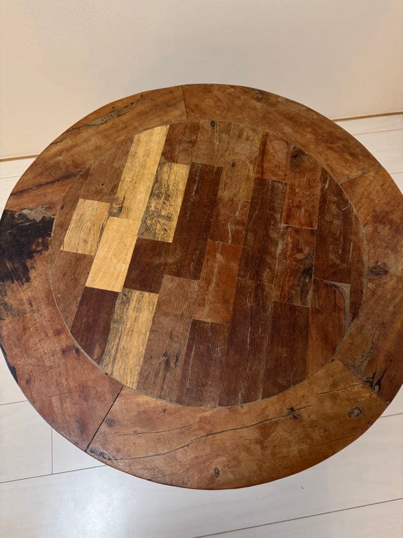 journal standard◆ 木製パッチワーク円卓 金属キャスター付き