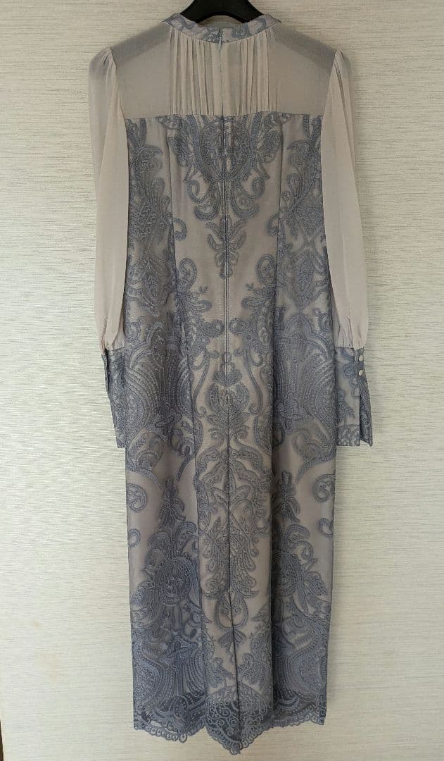 niana グレー レース模様 長袖 パーティードレス