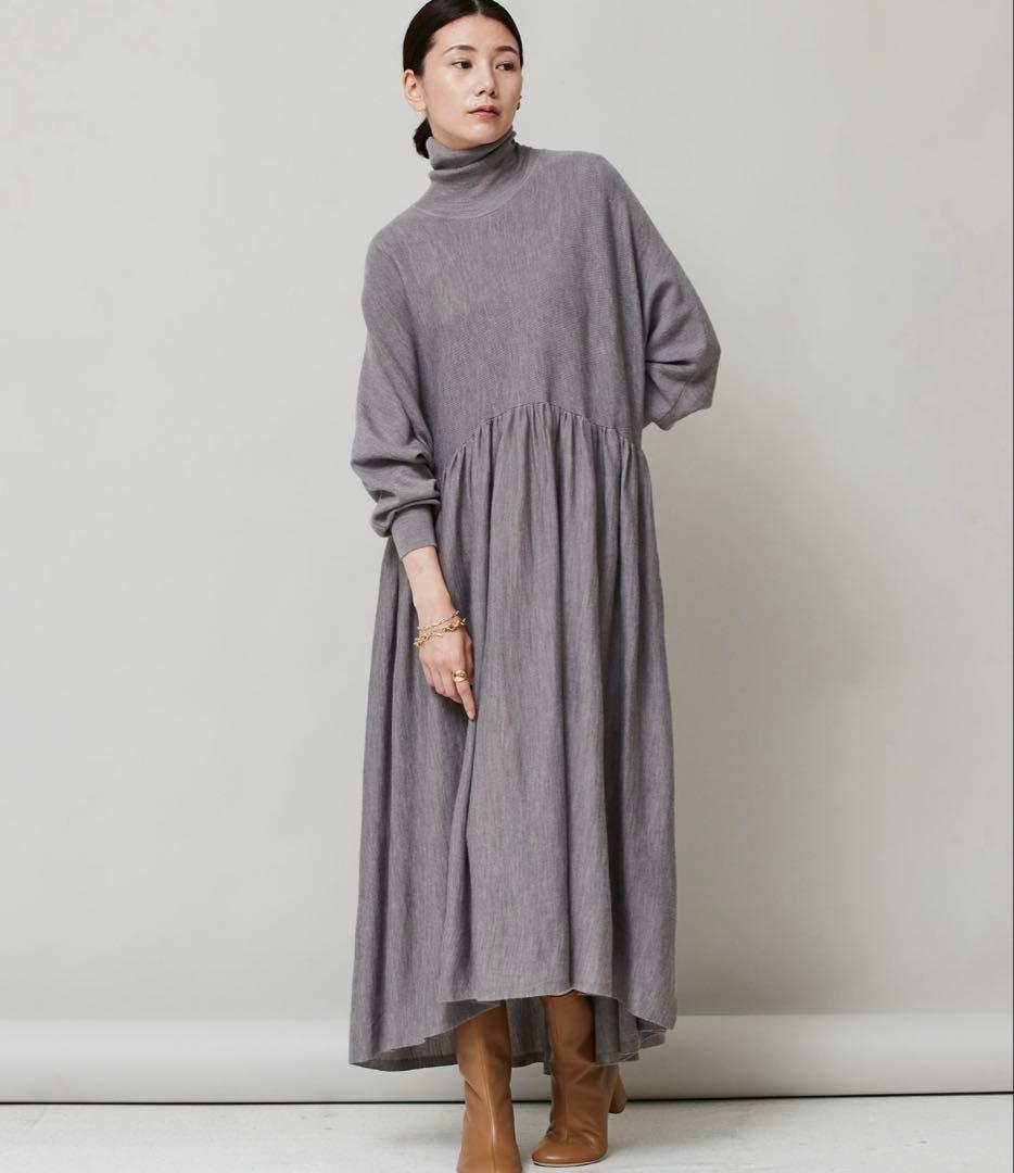 Curensology〈カレンソロジー〉　ウールギャザーワンピース　ネイビー