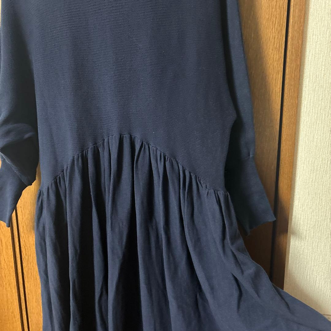 Curensology〈カレンソロジー〉　ウールギャザーワンピース　ネイビー