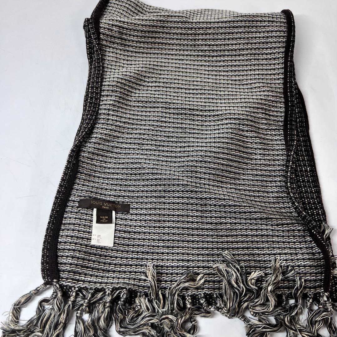 ルイヴィトン マフラー フリンジ シルク30% ウール70% ブラウン