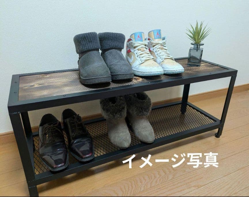 (秋のセール中)アイアンシェルフ、シューズラック、インダストリアル、幅90センチ