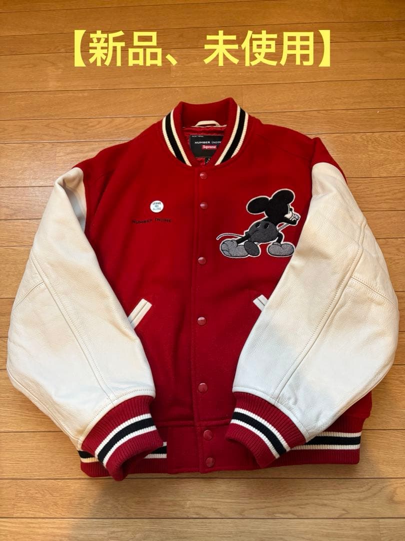 シュプリーム×ナンバーナイン ミッキー バーシティジャケット 赤　Sサイズ