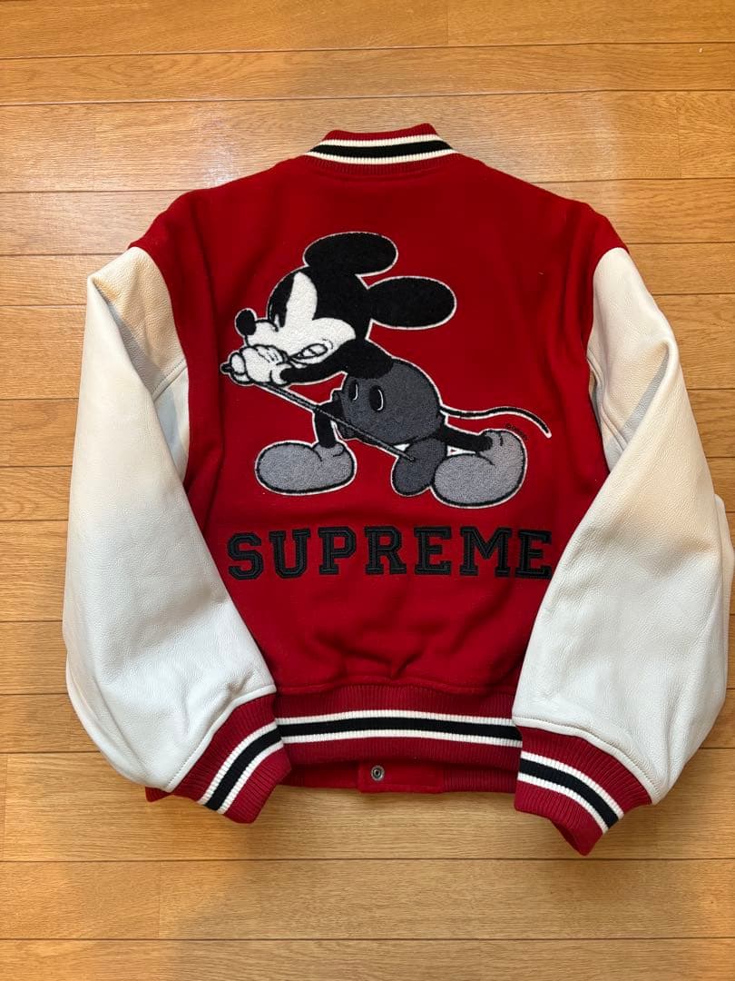 シュプリーム×ナンバーナイン ミッキー バーシティジャケット 赤　Sサイズ