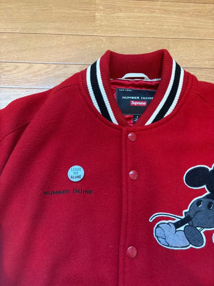 シュプリーム×ナンバーナイン ミッキー バーシティジャケット 赤　Sサイズ