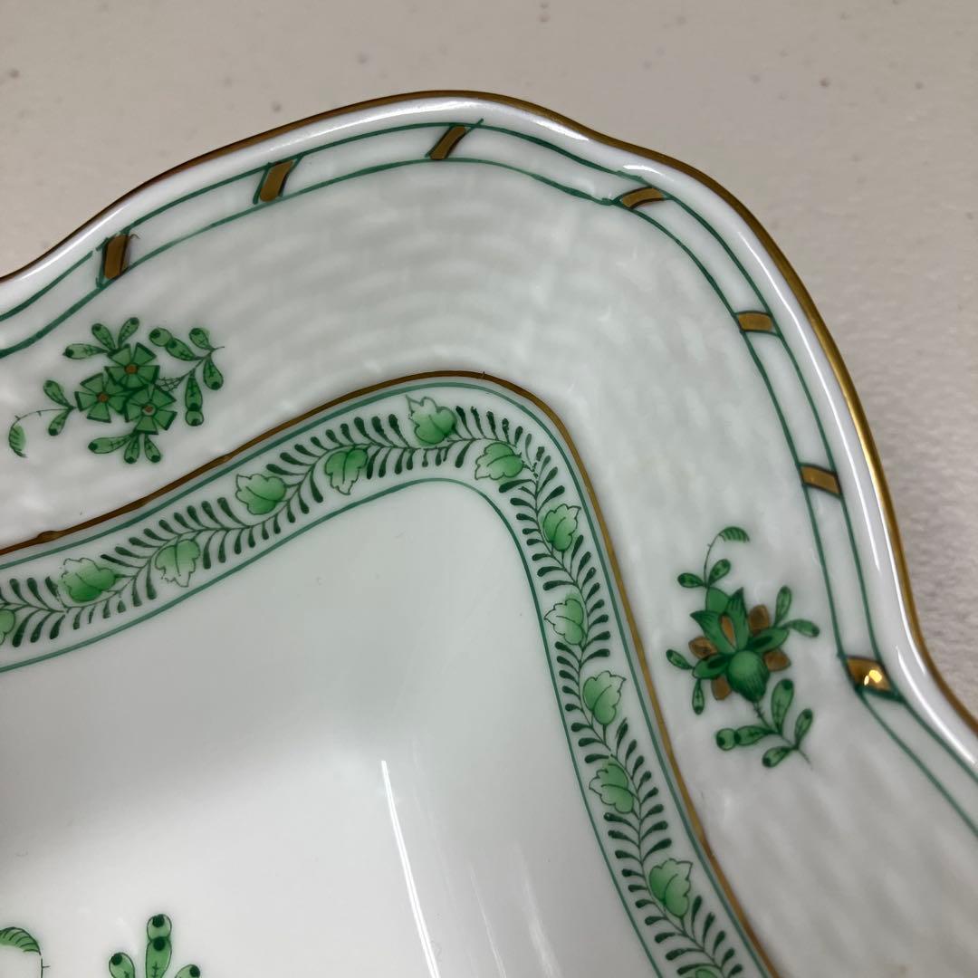 HEREND ヘレンド　インドの華　四角皿 約17cm アポニーグリーン