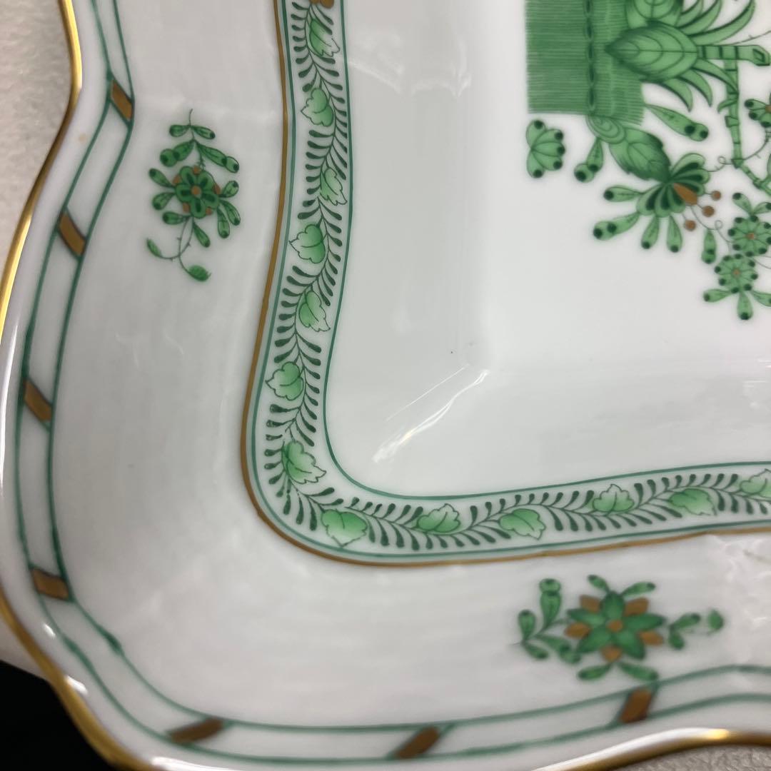 HEREND ヘレンド　インドの華　四角皿 約17cm アポニーグリーン