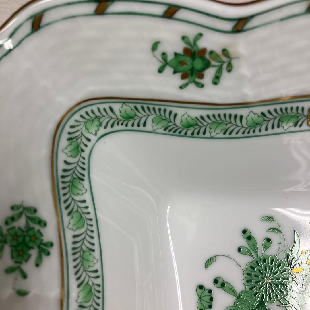 HEREND ヘレンド　インドの華　四角皿 約17cm アポニーグリーン