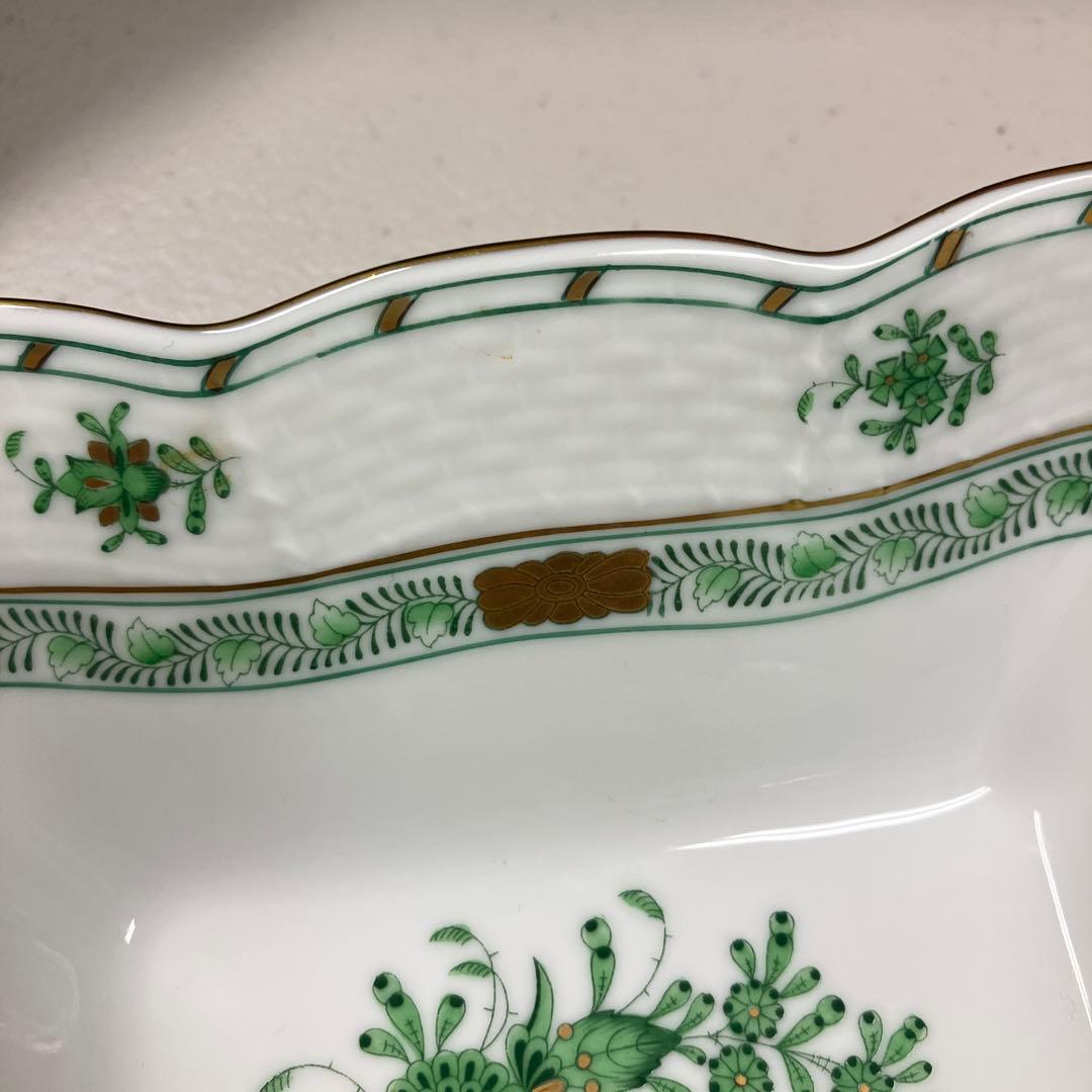 HEREND ヘレンド　インドの華　四角皿 約17cm アポニーグリーン