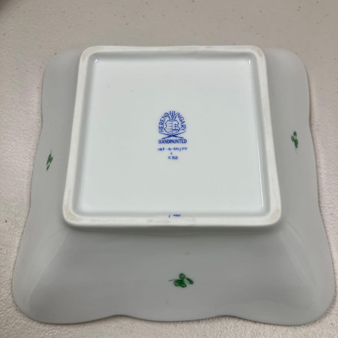 HEREND ヘレンド　インドの華　四角皿 約17cm アポニーグリーン