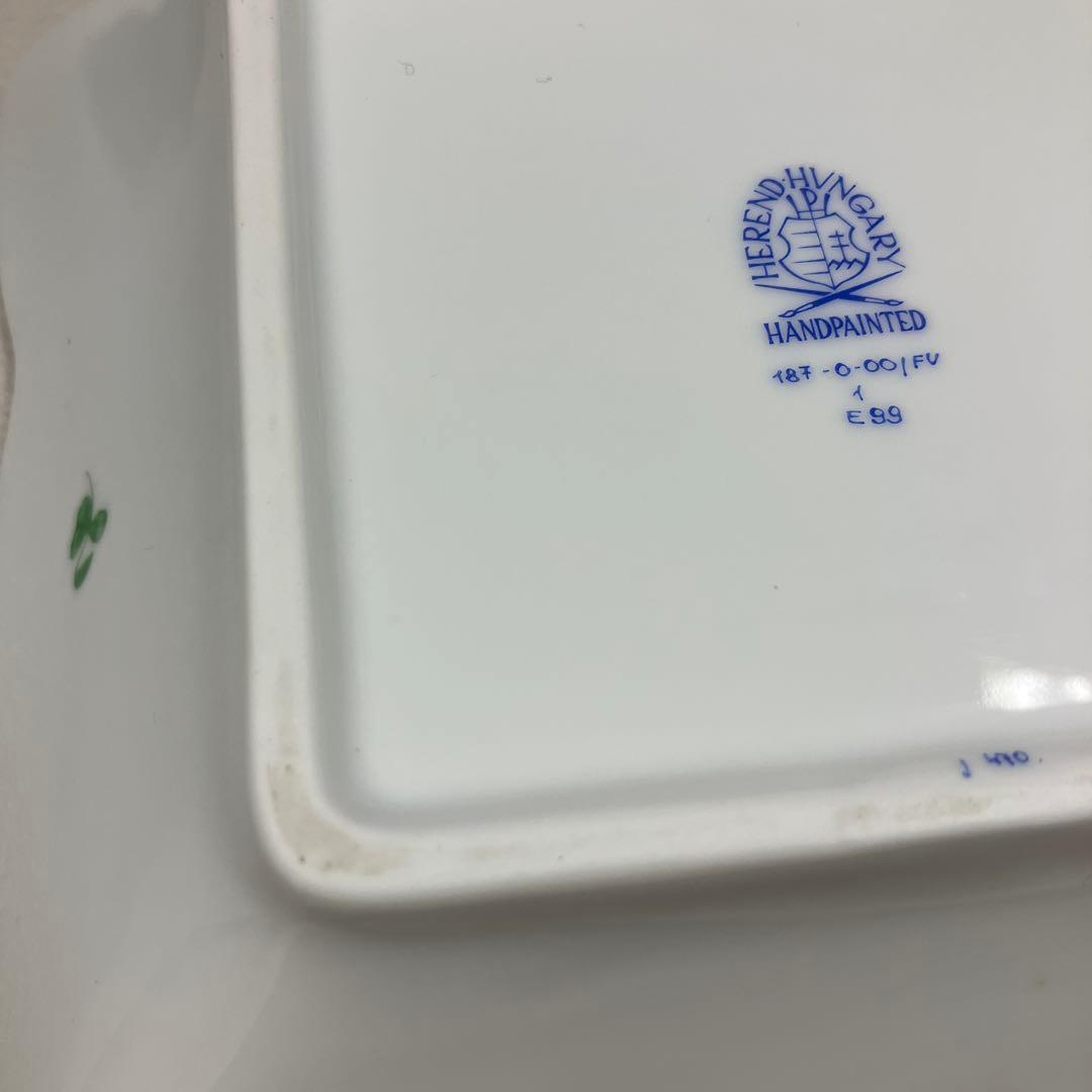 HEREND ヘレンド　インドの華　四角皿 約17cm アポニーグリーン