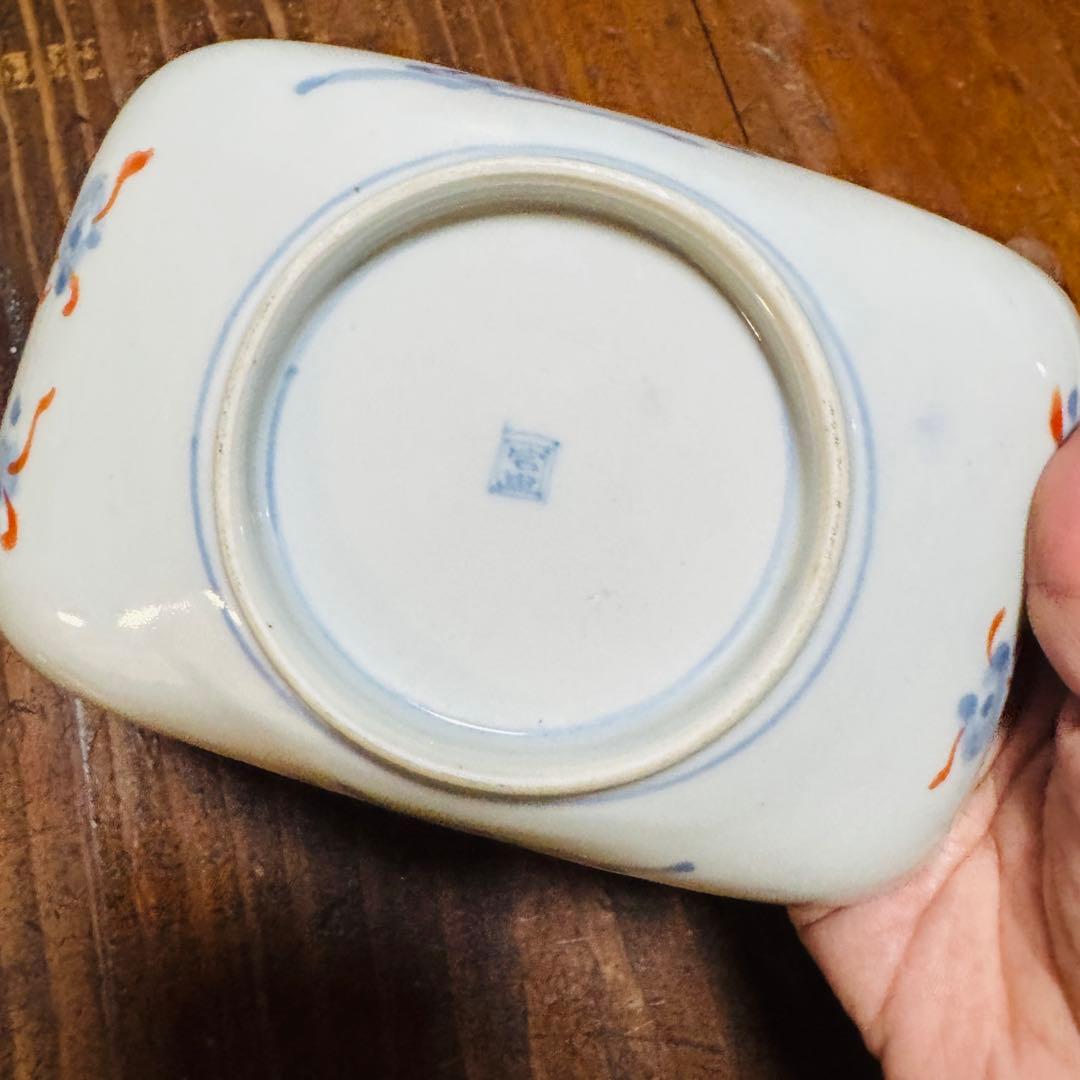 トム様用　伊万里 錦手色絵 帆船　波　松竹梅長皿文2客　角皿