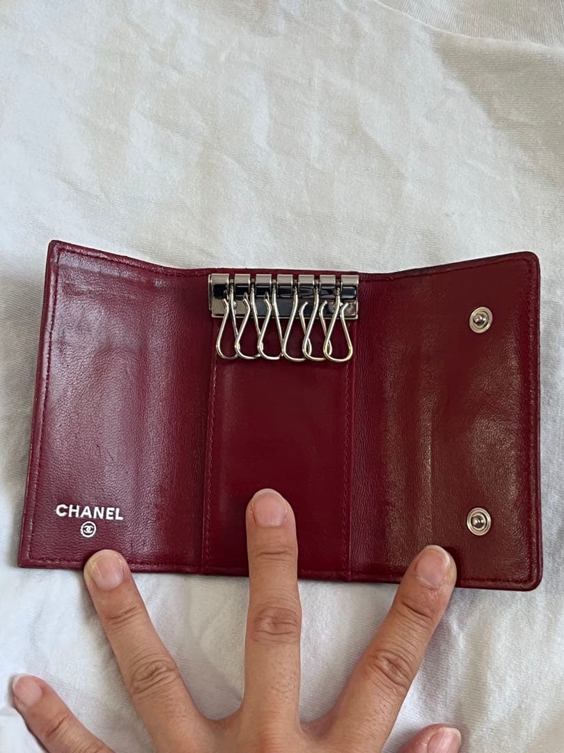 専用　CHANEL カメリア　エンボスキーケース バーガンディ