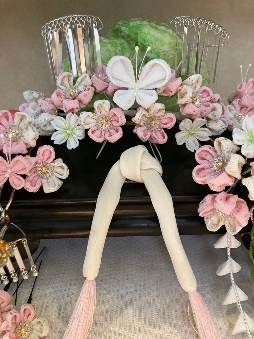 専用　七五三　梅桜饗宴　蝶々舞う勝山簪　金属簪　玉簪　ひわ鹿の子　白緑藤下がり