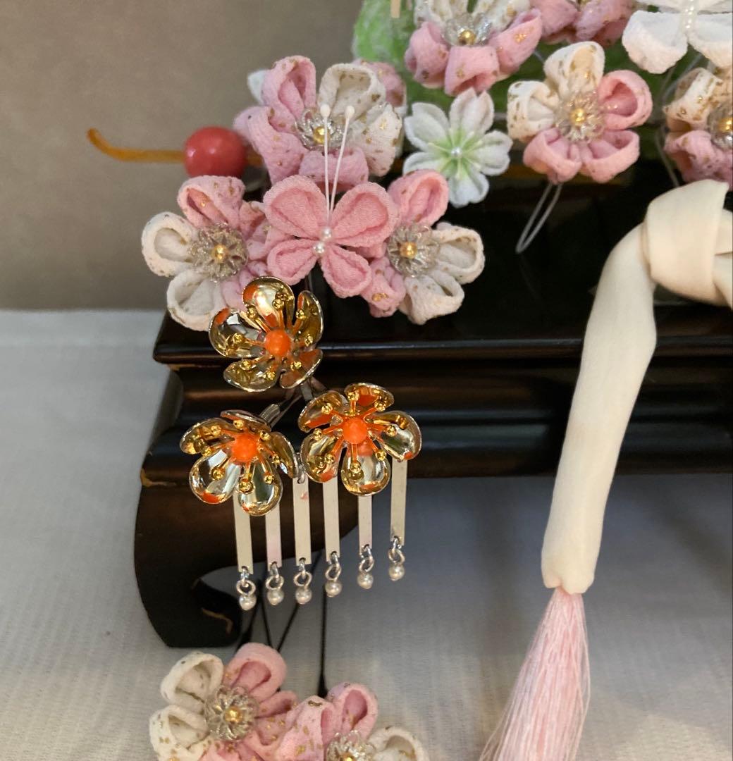 専用　七五三　梅桜饗宴　蝶々舞う勝山簪　金属簪　玉簪　ひわ鹿の子　白緑藤下がり