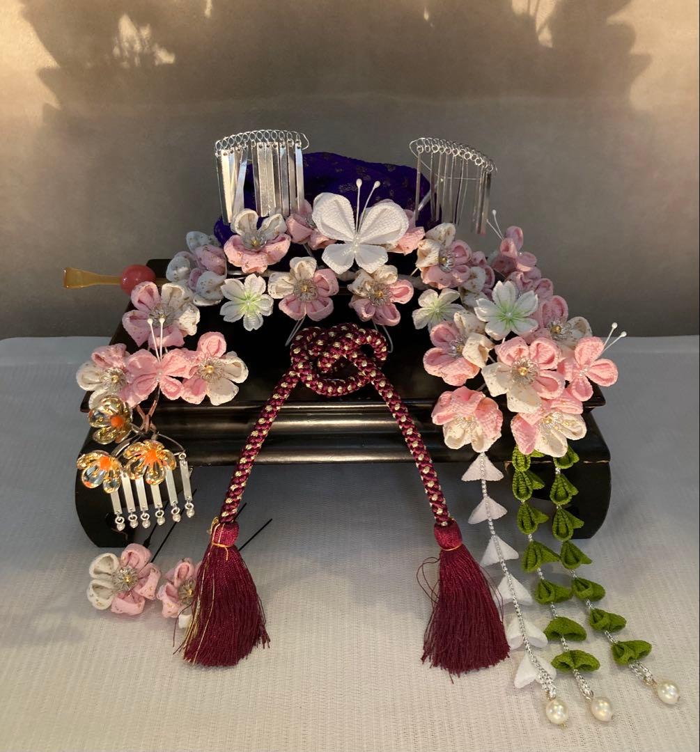 専用　七五三　梅桜饗宴　蝶々舞う勝山簪　金属簪　玉簪　ひわ鹿の子　白緑藤下がり