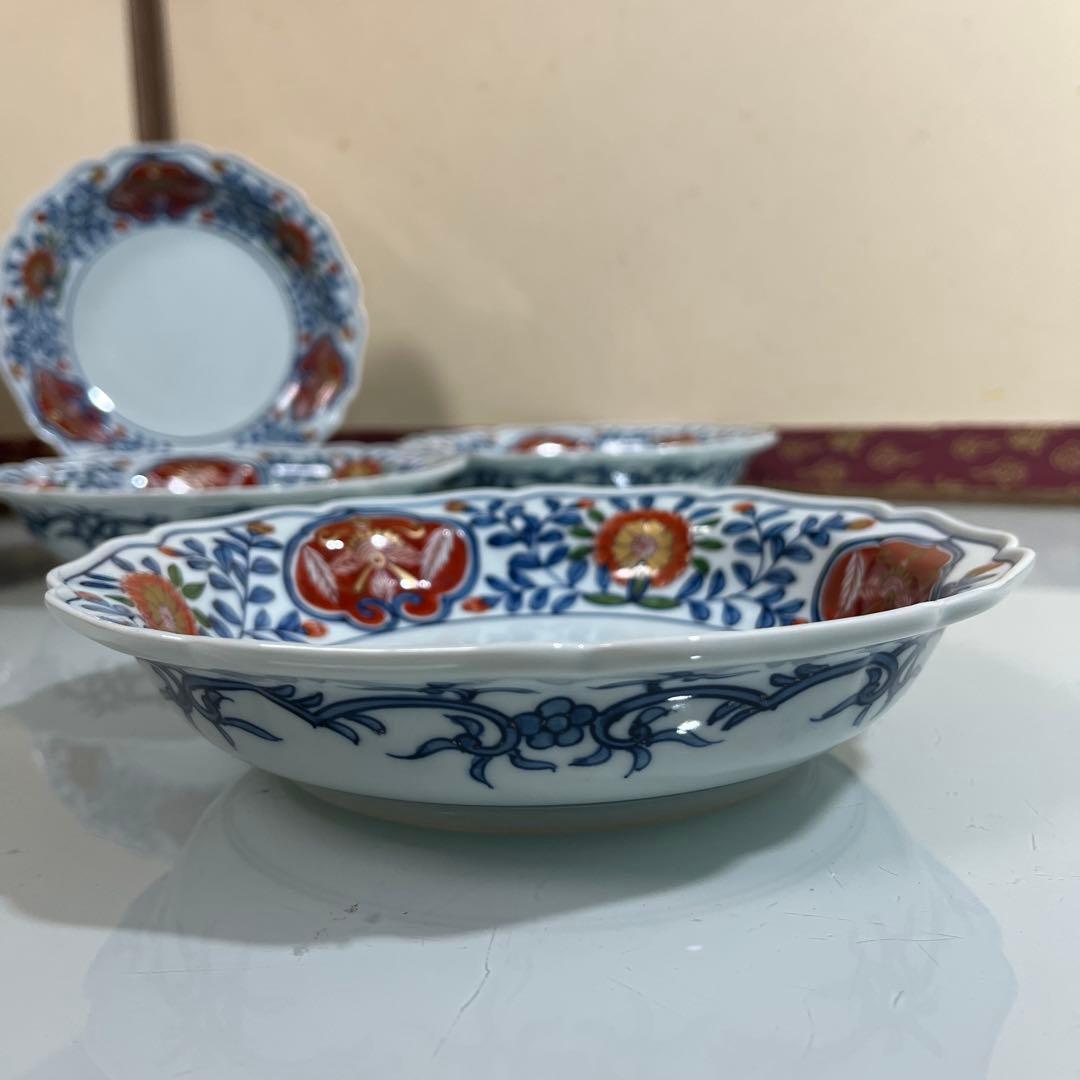 源右衛門　古伊万里風錦唐花紋　深皿5枚 19センチ