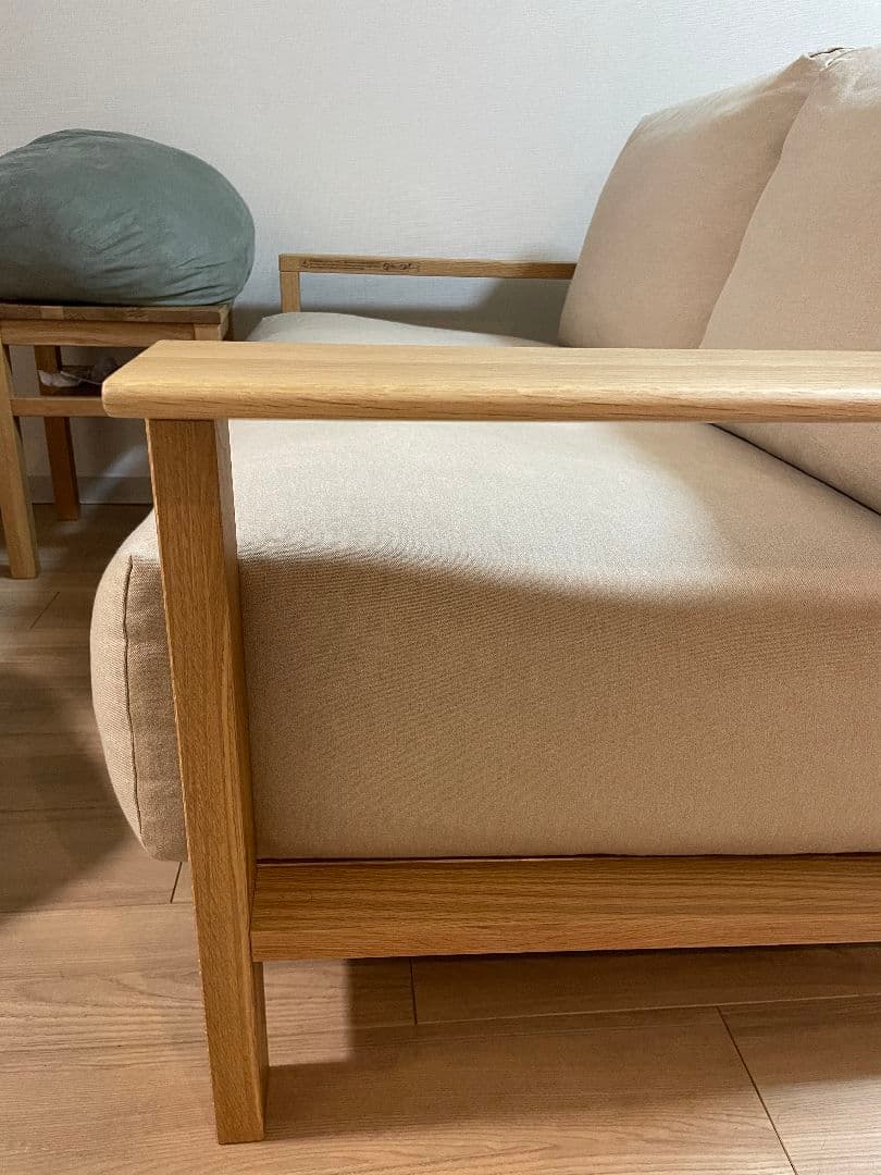 無印良品ソファ本体フェザーポケットコイル2シーター+綿帆布カバー杢ベージュ