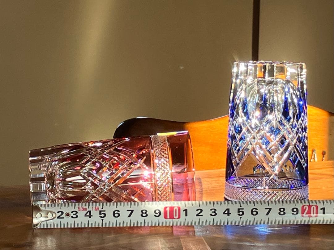 クリスタルガラス 青と赤のペアグラス カガミクリスタル 江戸切子 新品未使用