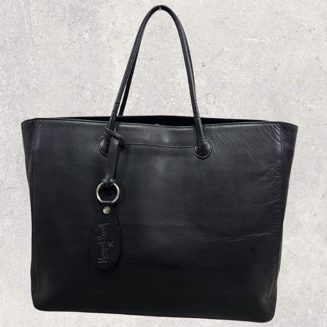 マーガレットハウエル トートバッグ レザー 旧ロゴ 黒 A4 肩掛け チャーム付