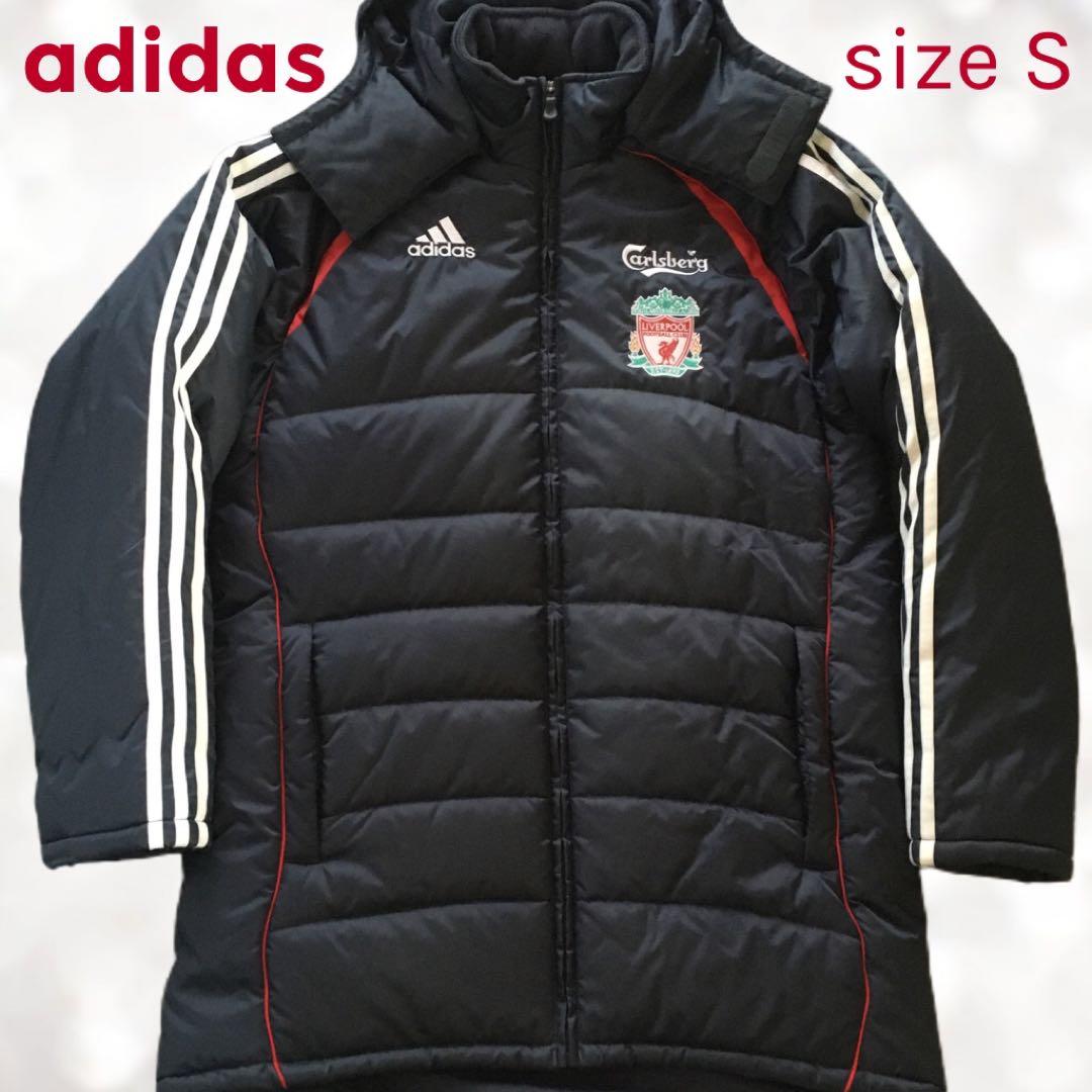 adidas リヴァプール パデッドジャケット 中綿ハーフ丈 襟袖フリース 防寒