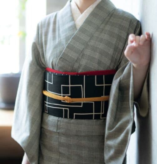 木綿着物　Мサイズ　グレンチェック柄　グレー