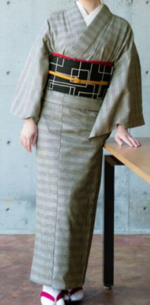 木綿着物　Мサイズ　グレンチェック柄　グレー