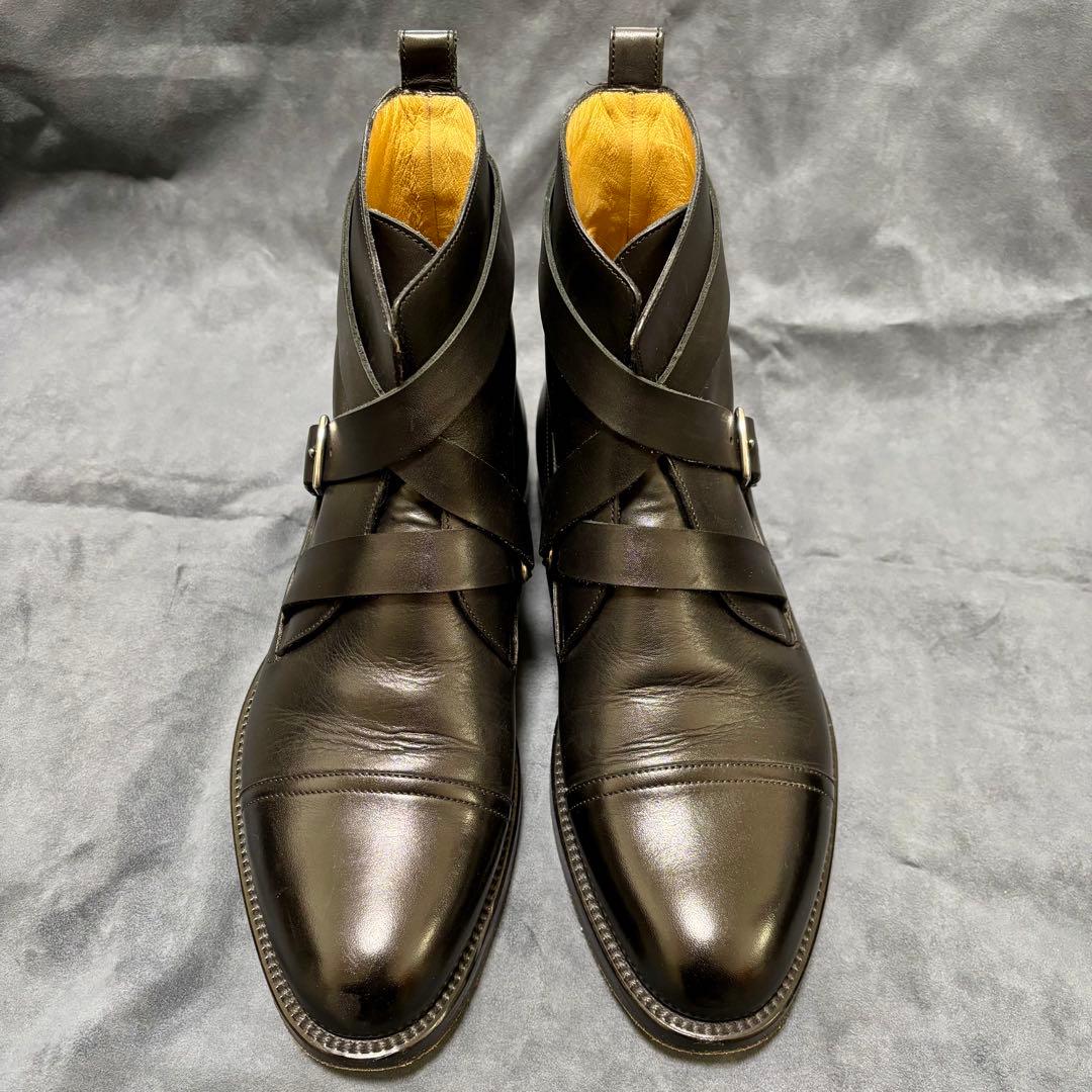 HERMES キャップトゥベルト付アンクルブーツ ブラックレザーブーツ 40.5