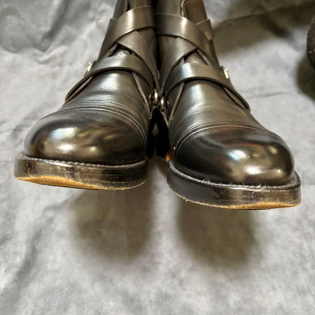 HERMES キャップトゥベルト付アンクルブーツ ブラックレザーブーツ 40.5