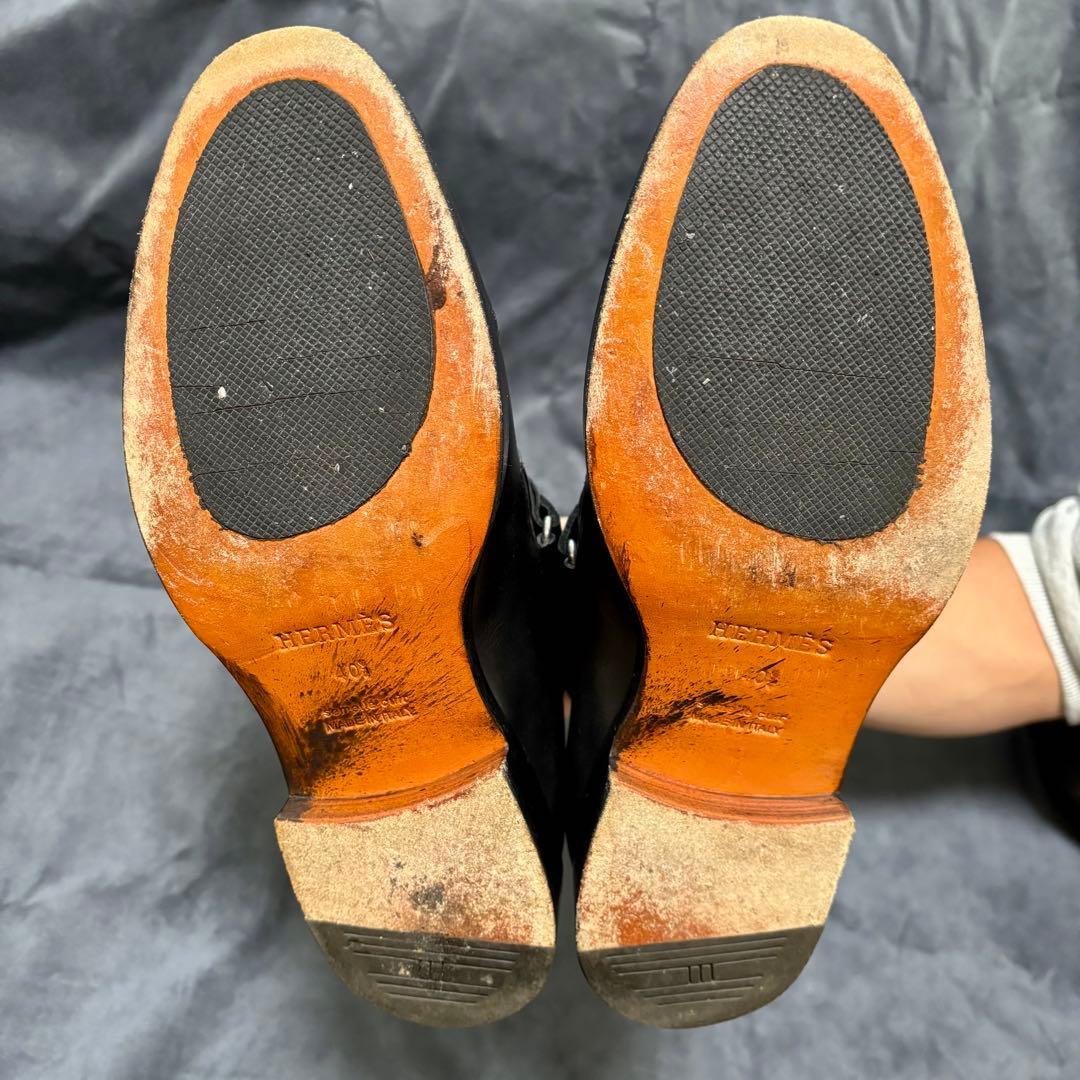 HERMES キャップトゥベルト付アンクルブーツ ブラックレザーブーツ 40.5