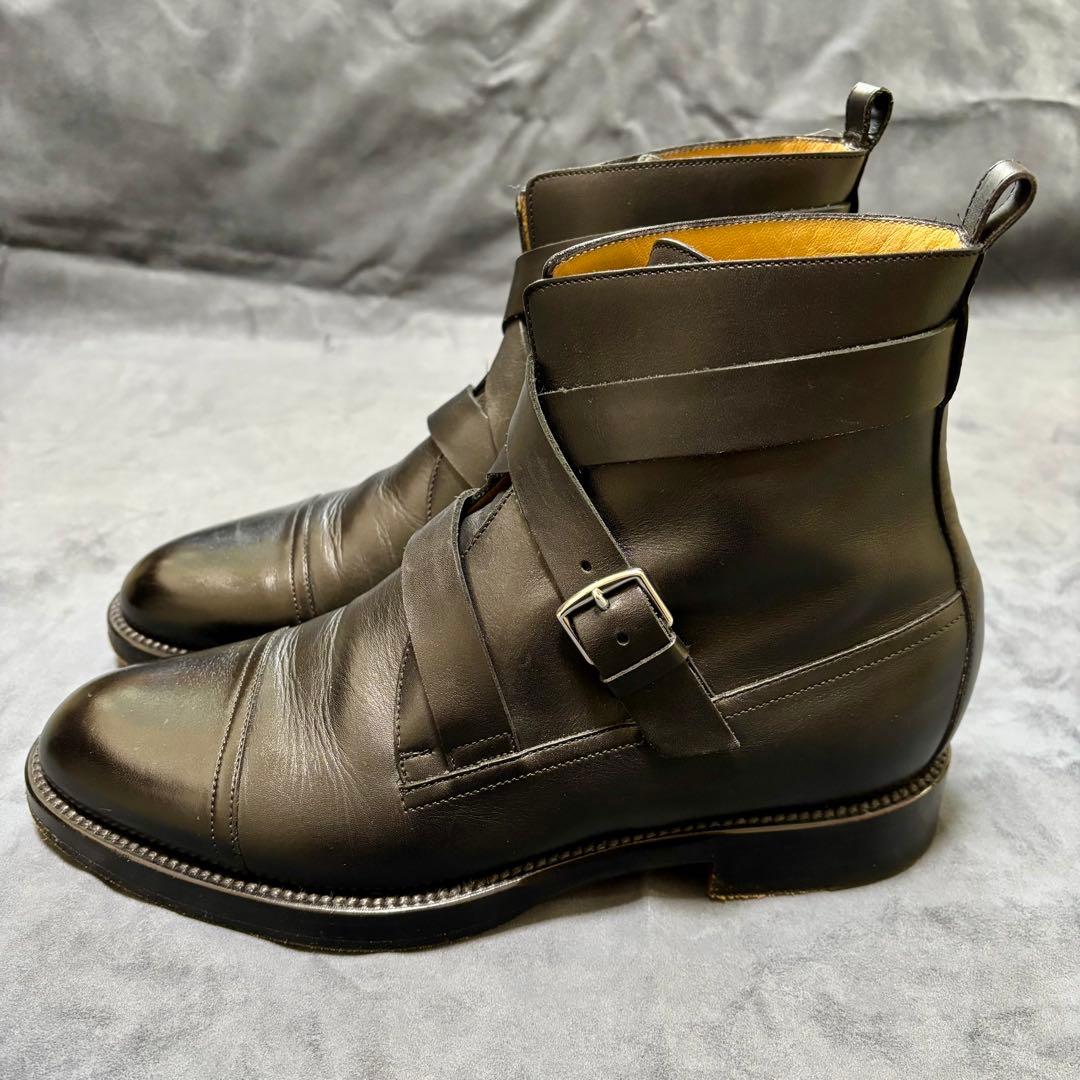 HERMES キャップトゥベルト付アンクルブーツ ブラックレザーブーツ 40.5