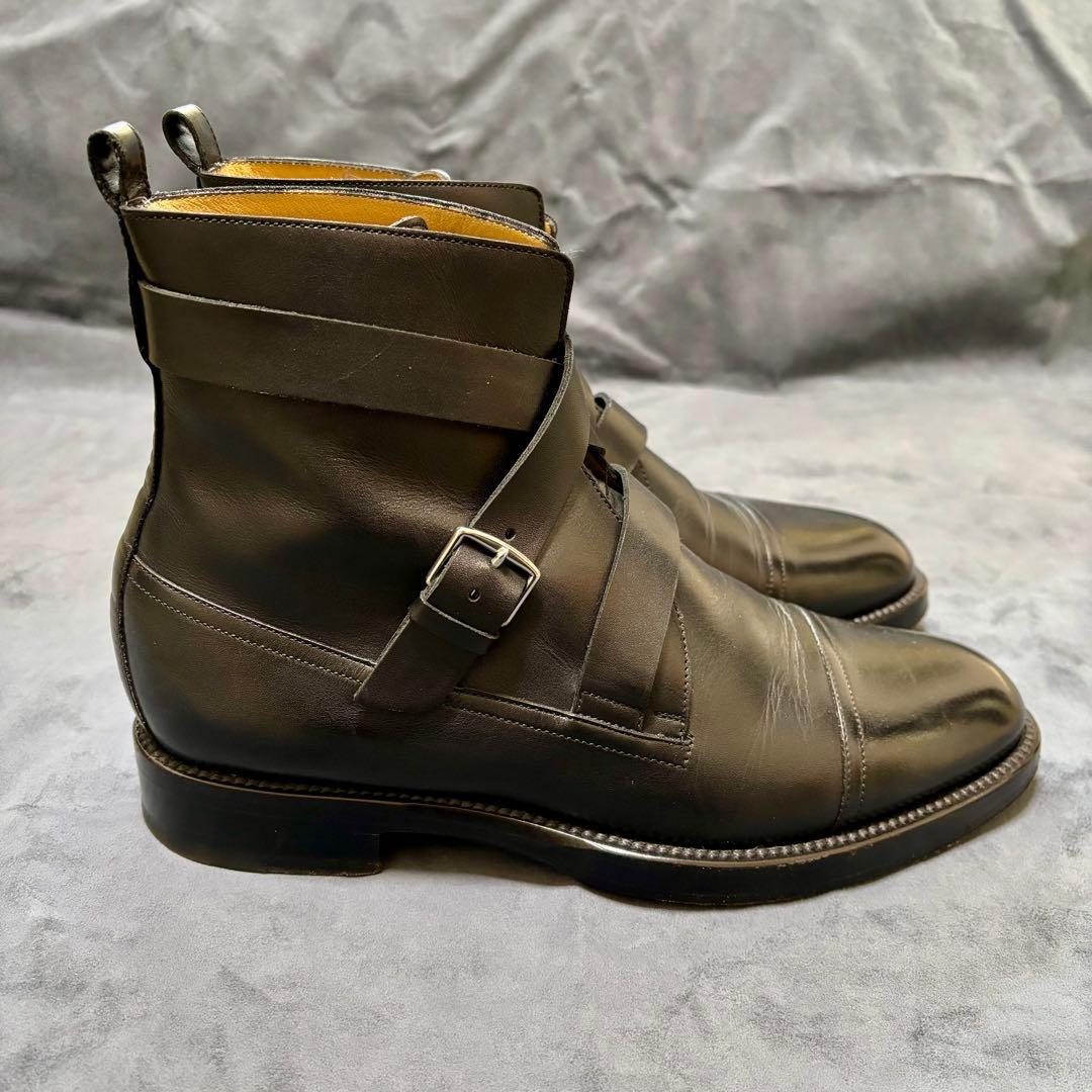 HERMES キャップトゥベルト付アンクルブーツ ブラックレザーブーツ 40.5