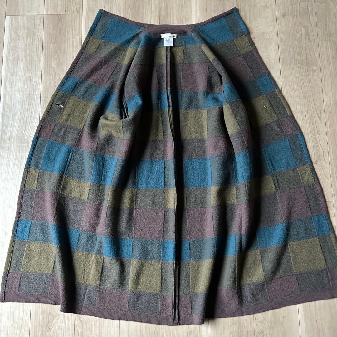 ほぼ未使用＊佐藤繊維 イイネス チェック柄 パッチワーク 圧縮ニットコート