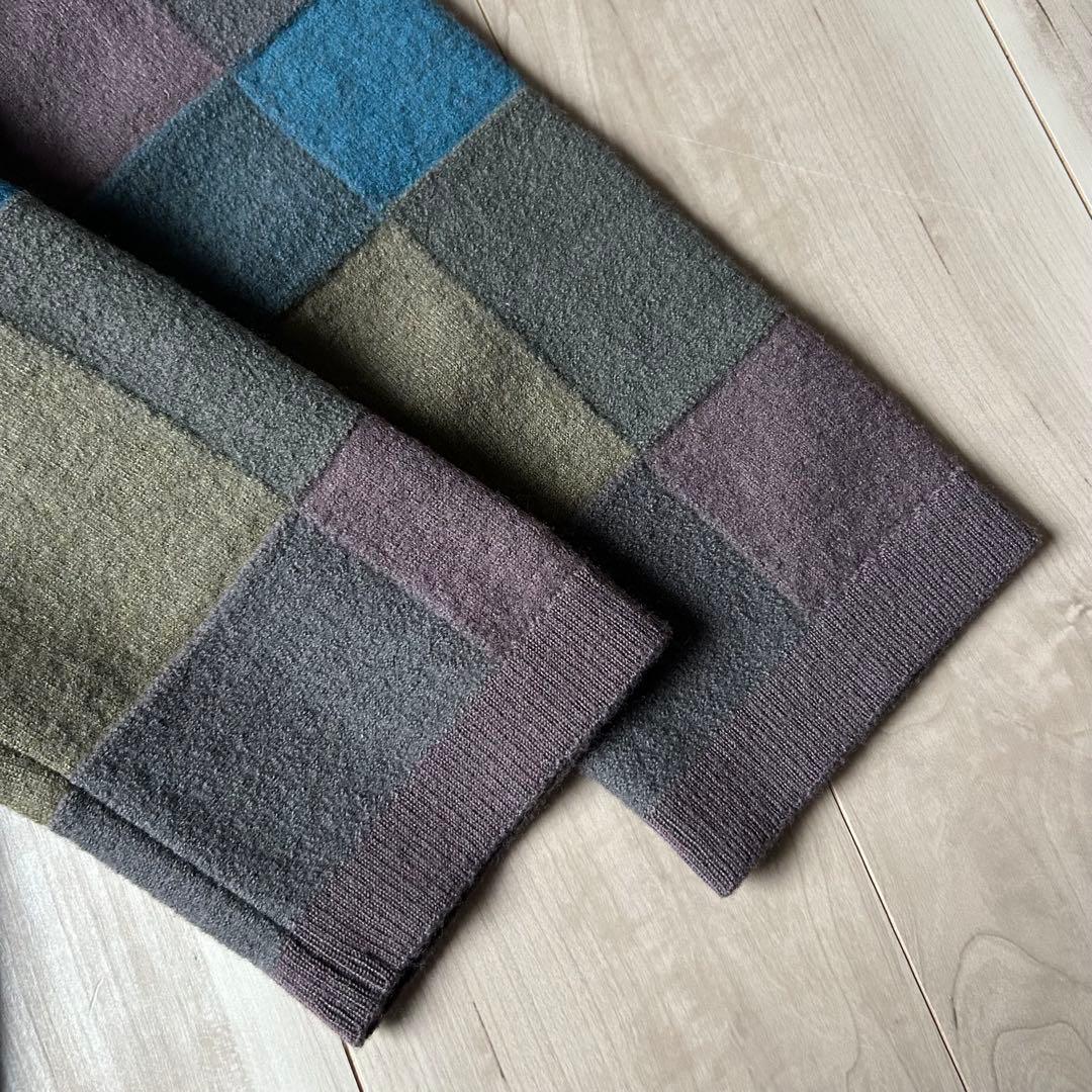 ほぼ未使用＊佐藤繊維 イイネス チェック柄 パッチワーク 圧縮ニットコート